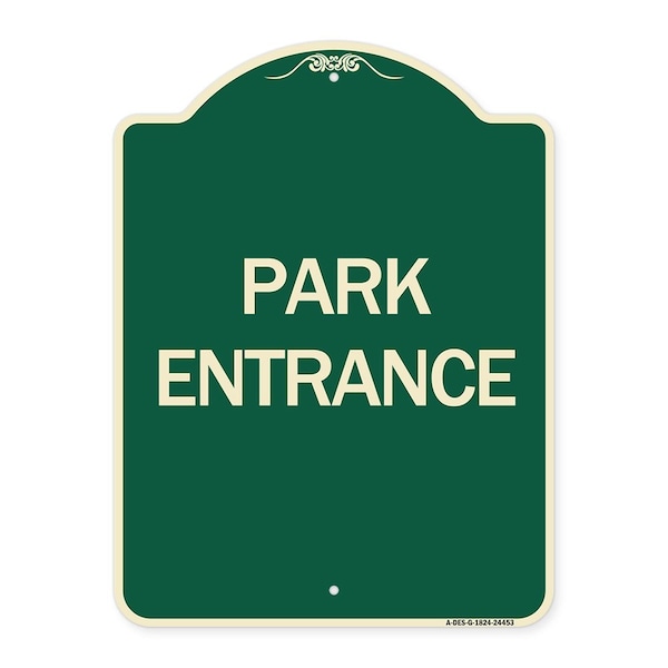 Designer Series Sign Park Entrance, Green & Tan Heavy-Gauge Aluminum Sign, 24" x 18", G-1824-24453